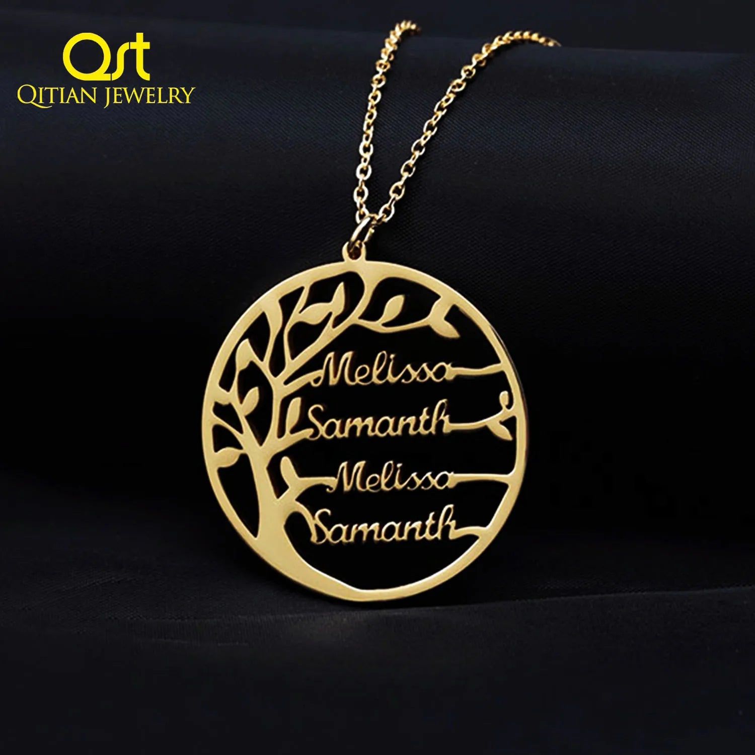Personalized Family Tree Name Necklace – Custom Gold Stainless Steel Jewelry for Women & Men - Image 5