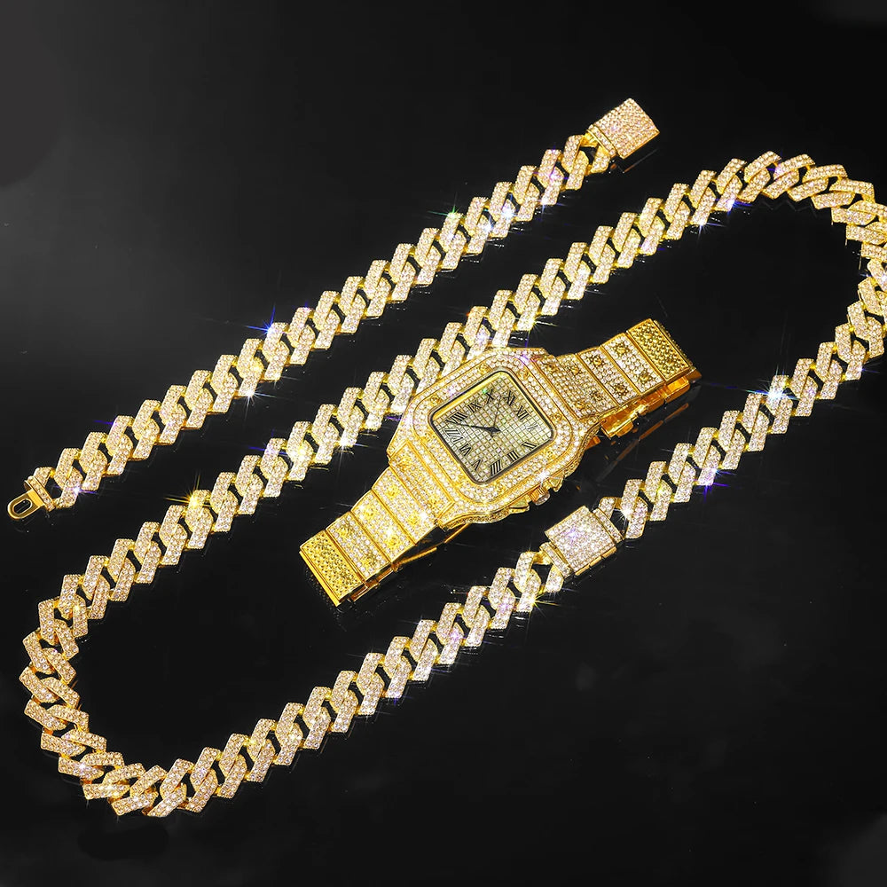 Gold Color Cuban Chain Watch for Men - Image 12