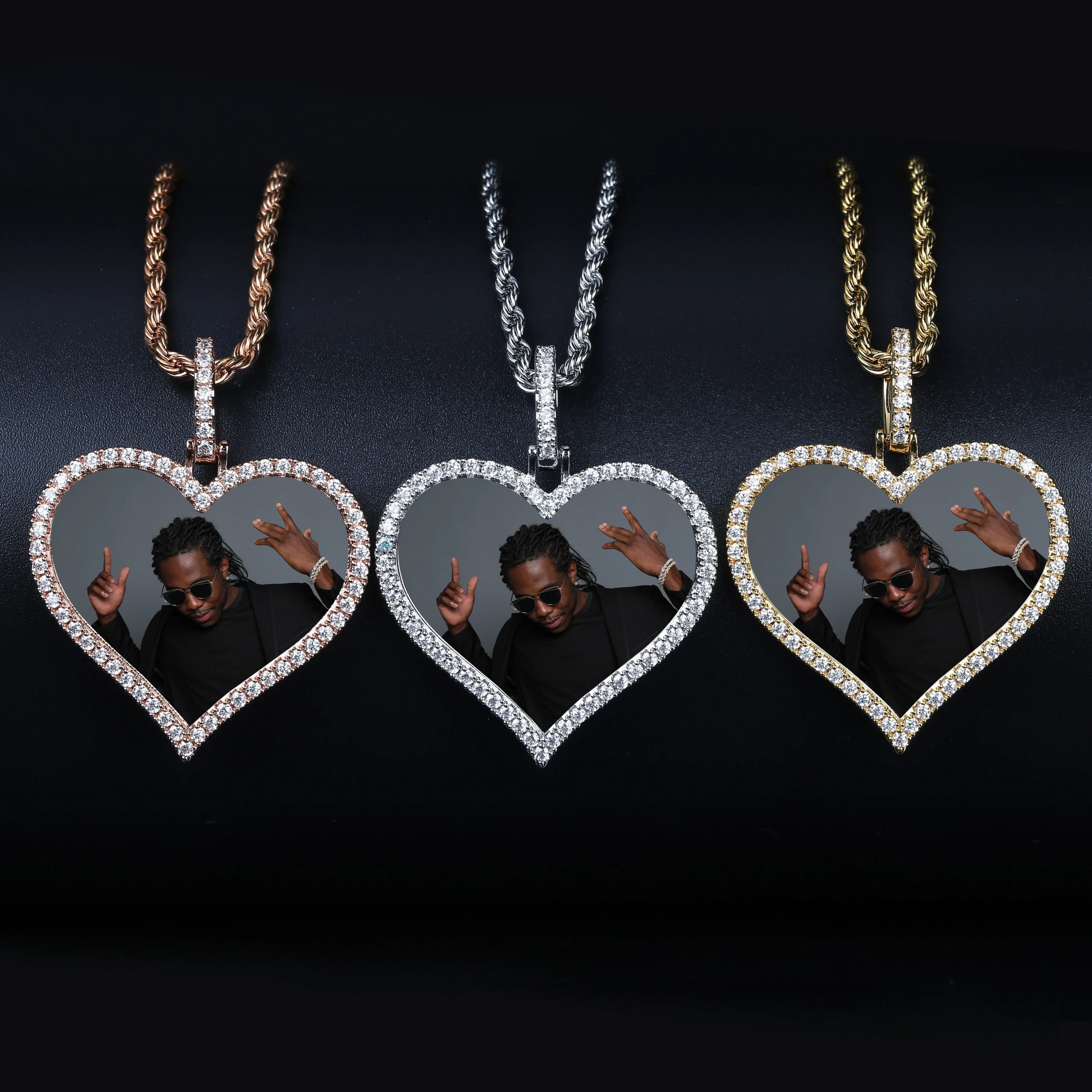 TOPGRILLZ Custom Photo Heart Medallion – Men's Hip-Hop Pendant with 4mm Tennis Chain