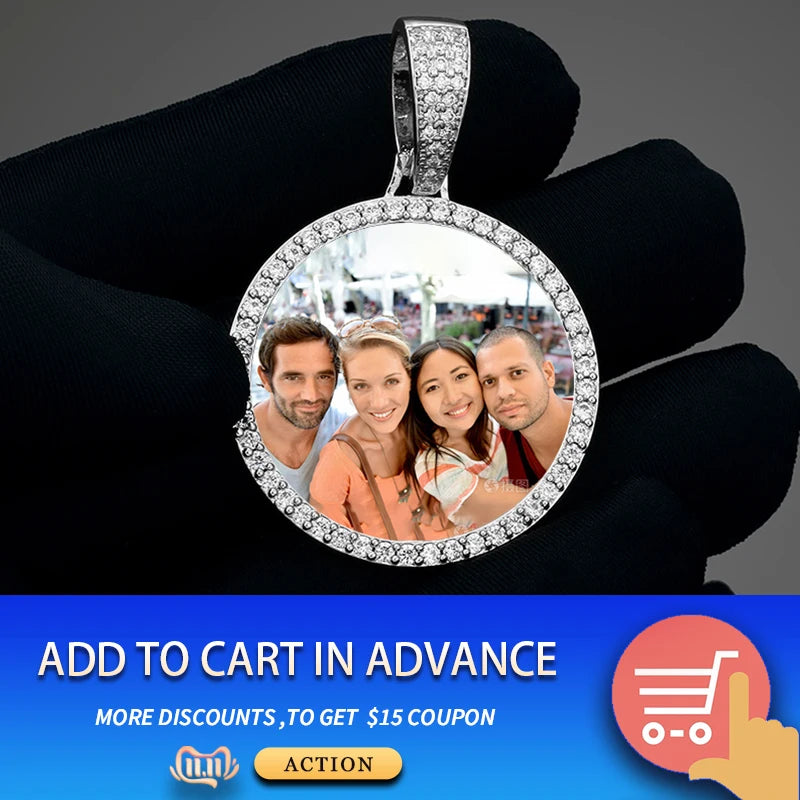 Custom Photo Round Medallion Pendant – Personalized Hip Hop Necklace with Engraved Name & Zircon Chain - Image 2
