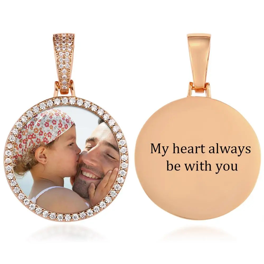 Custom Photo Round Medallion Pendant – Personalized Hip Hop Necklace with Engraved Name & Zircon Chain - Image 8