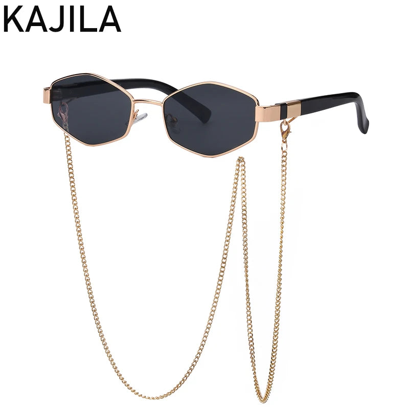 Sexy Hexagon Sunglasses with Chain – 2025 Luxury Designer Punk Shades for Women - Image 13