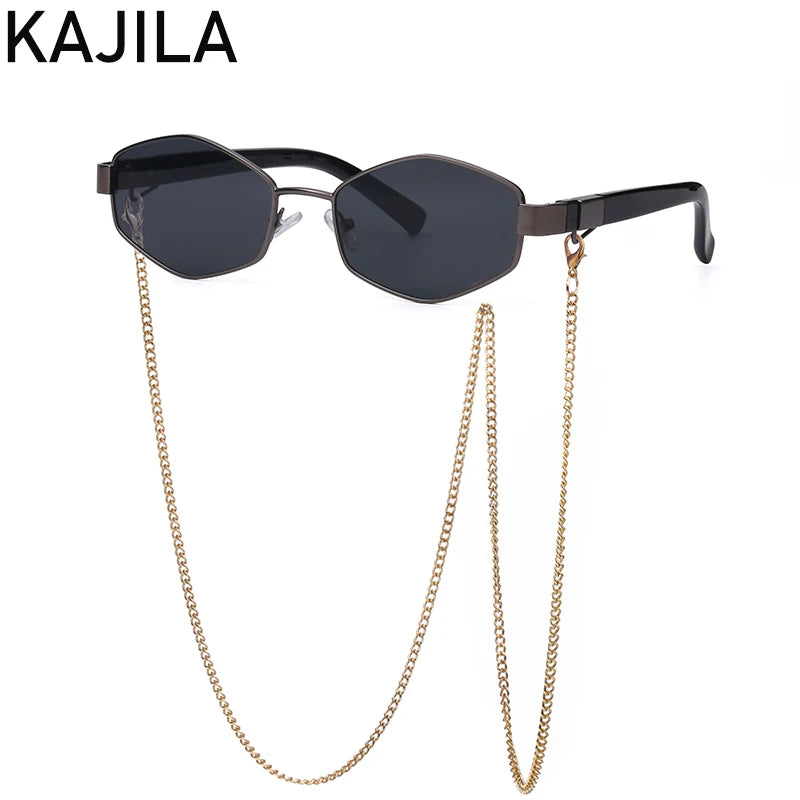 Sexy Hexagon Sunglasses with Chain – 2025 Luxury Designer Punk Shades for Women - Image 7