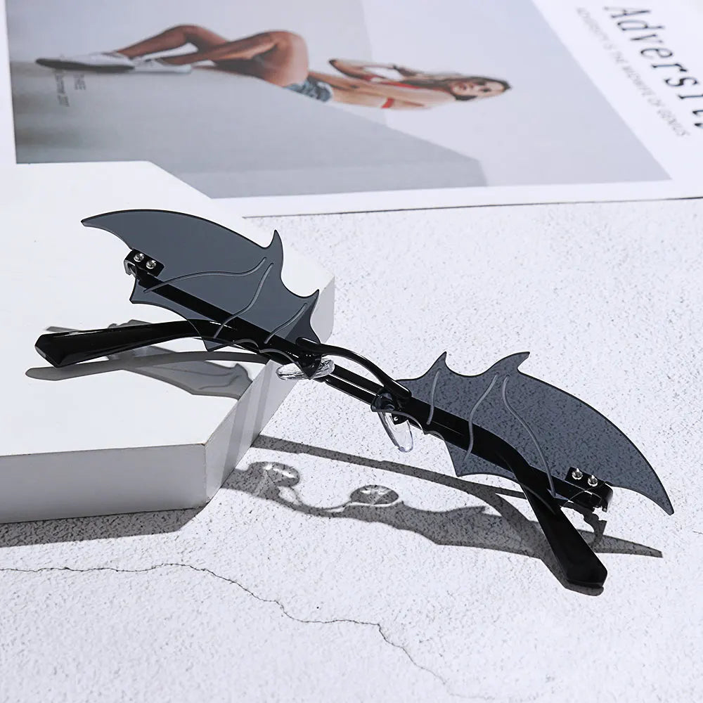 Bat-Shaped Rimless Sunglasses – Unisex Retro Streetwear Eyewear with UV400 Protection - Image 3