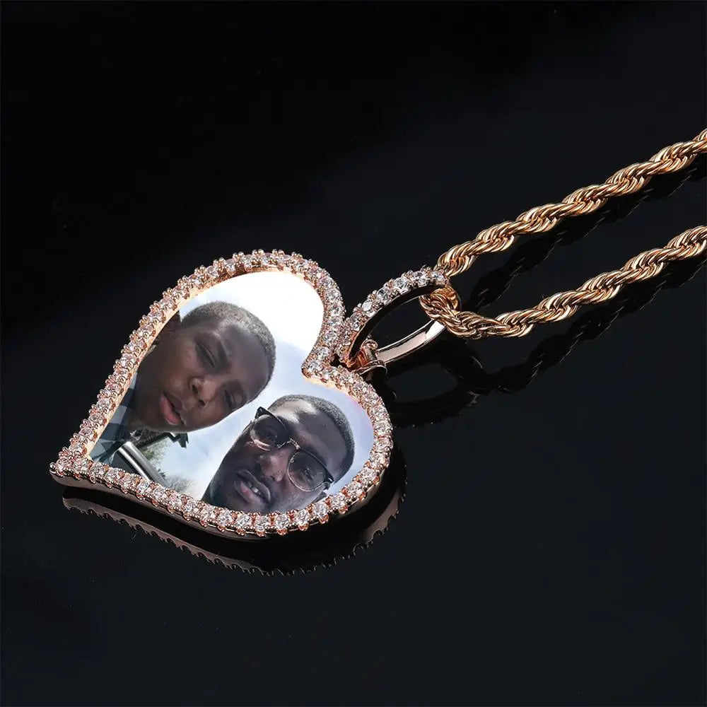 TOPGRILLZ Custom Photo Heart Medallion – Men's Hip-Hop Pendant with 4mm Tennis Chain - Image 2