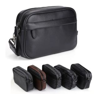 Small Leather Crossbody Satchel – Plaid Designer Shoulder Bag for Men