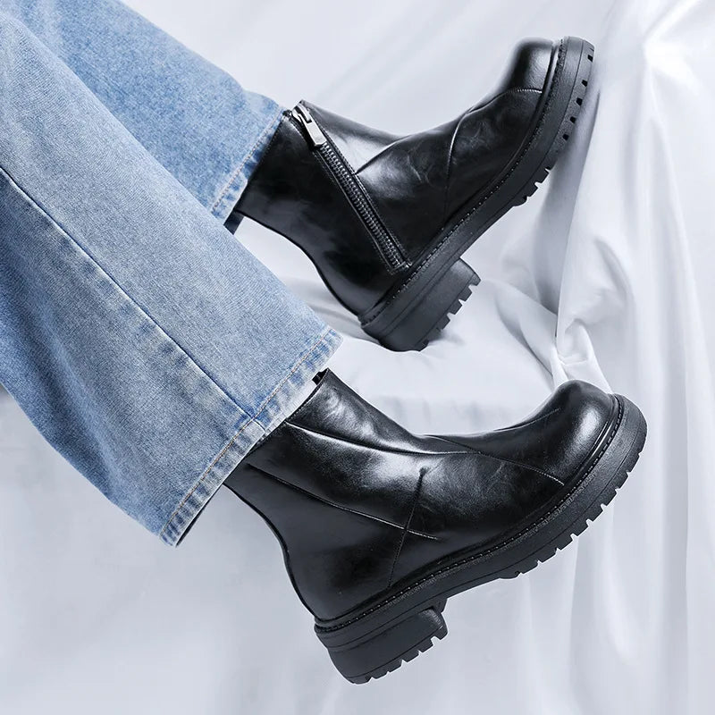 Big Size Men’s Chelsea Boots – Genuine Leather Hip Hop Rock Platform Cowboy Boots - Image 4