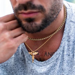 Gold Color Angel Pendant Necklace – Vintage Stainless Steel Chain for Men