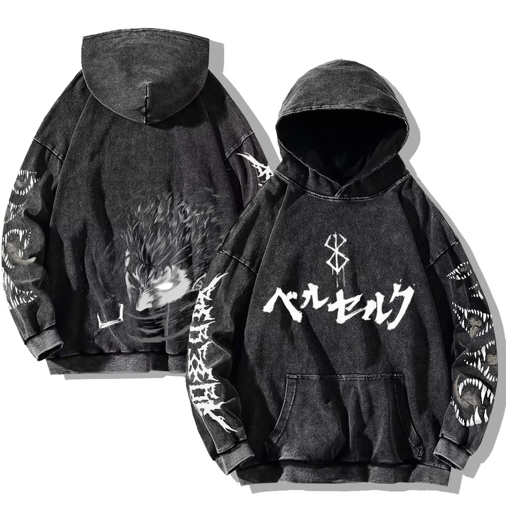 Gothic Washed Teeth Print Hoodie - Image 3