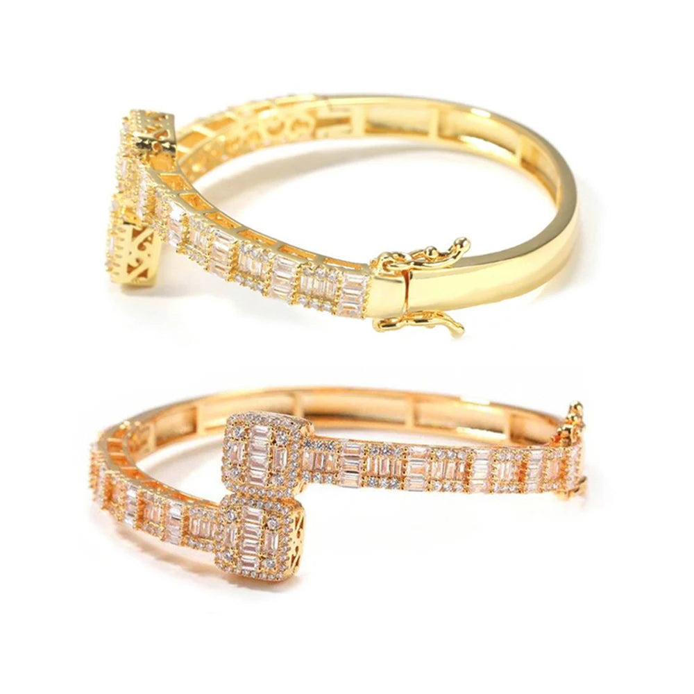New Iced Out Open Square Zircon Charm Bracelet – Gold & Silver Color Hip Hop Bangle for Men & Women - Image 3