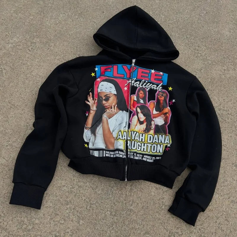 Y2K new American retro oversized portrait print hoodie Harajuku Gothic fashion sweatshirt rock punk high street men hoodie