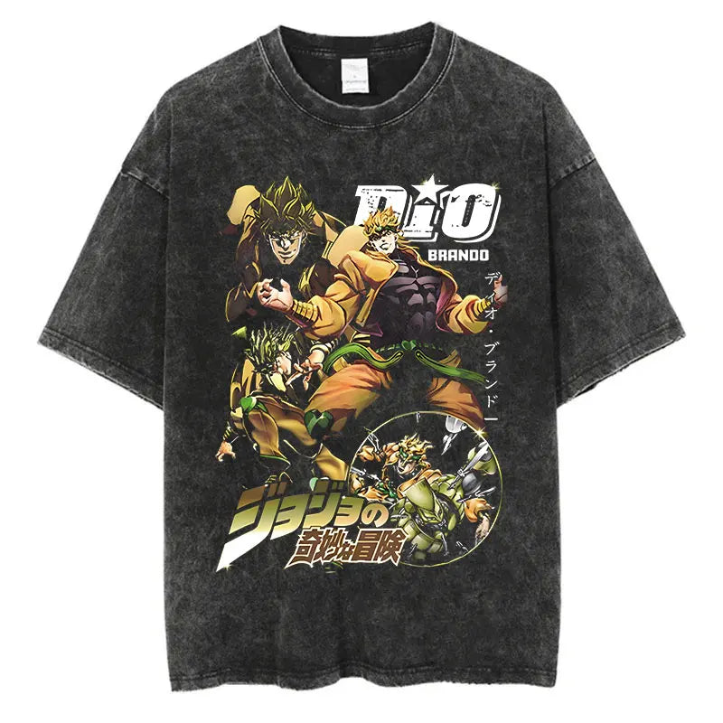 Vintage Washed TShirt Men Summer Hip Hop Streetwear T-shirt JoJo Bizarre Adventure Anime Print Cotton Casual Short Sleeve Tshirt - Image 23
