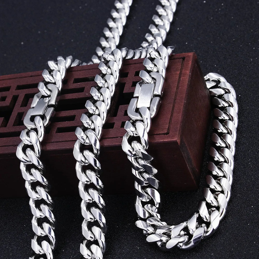 8MM–12MM Stainless Steel Cuban Link Chain – Men's Thick Punk Hip-Hop Necklace & Bracelet - Image 3