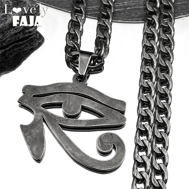 Eye of Ra / Horus Pendant Necklace – Stainless Steel Egyptian Amulet for Men