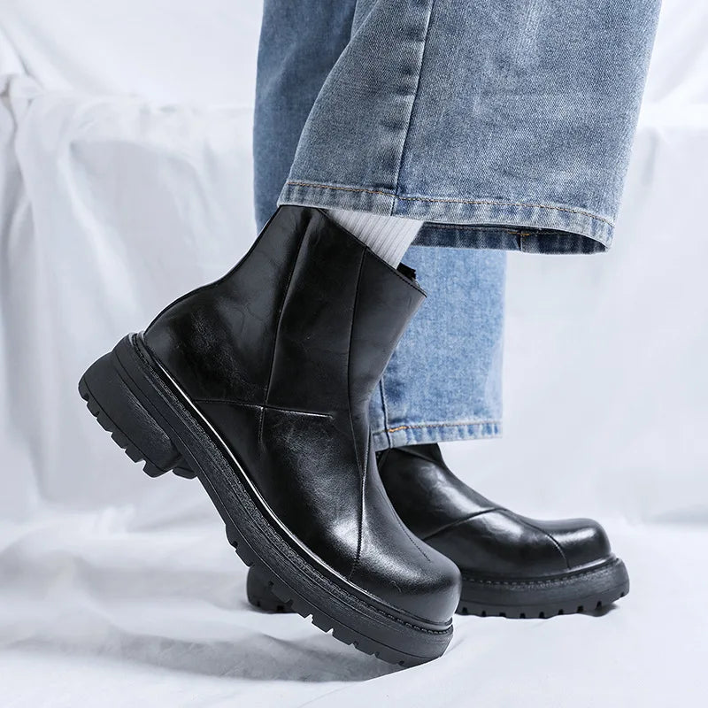 Big Size Men’s Chelsea Boots – Genuine Leather Hip Hop Rock Platform Cowboy Boots - Image 3