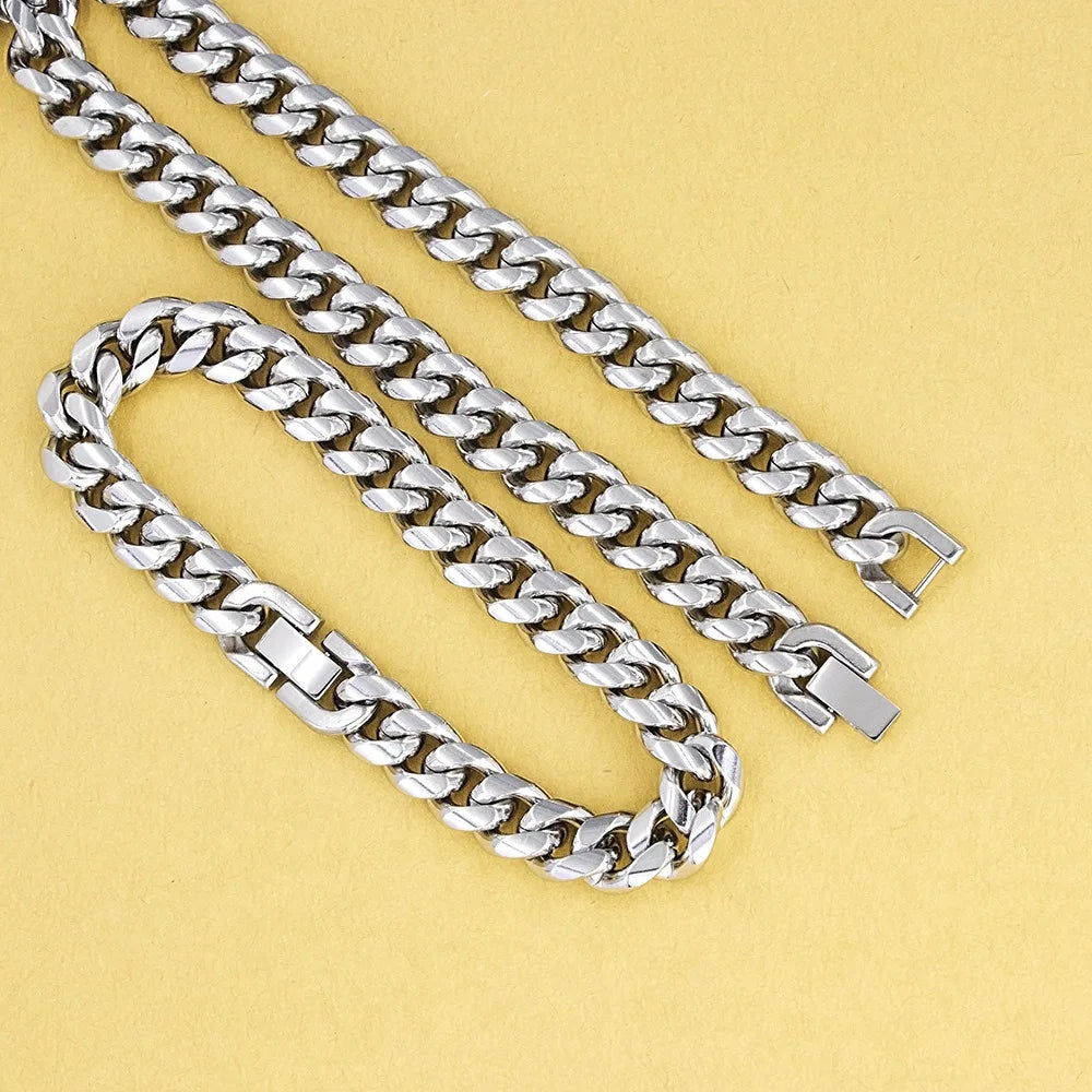 8MM–12MM Stainless Steel Cuban Link Chain – Men's Thick Punk Hip-Hop Necklace & Bracelet - Image 4