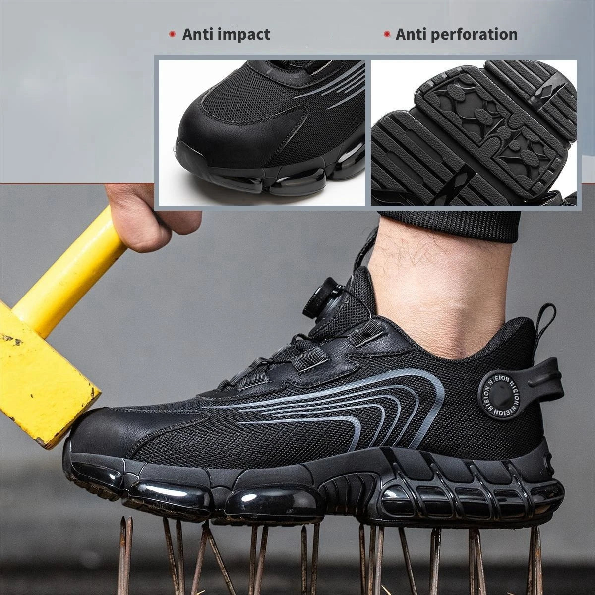 Rotary Buckle Safety Work Sneakers – Steel Toe Industrial Shoes with Puncture-Proof Protection - Image 3