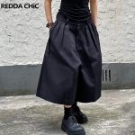 REDDACHiC Unisex Black Baggy Jorts Women Bloomers High Waist Pleated Front Plain Casual Extra-Wide Leg Short Pants Acubi Fashion