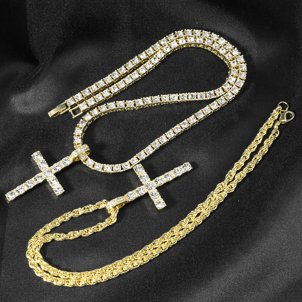 Hip Hop Iced Out Cross Pendant Necklace with 4mm Zircon Tennis Chain - Image 4