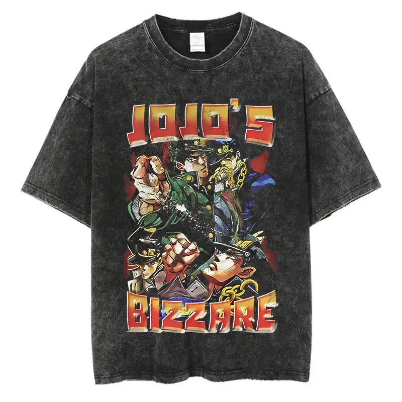 Vintage Washed TShirt Men Summer Hip Hop Streetwear T-shirt JoJo Bizarre Adventure Anime Print Cotton Casual Short Sleeve Tshirt - Image 3