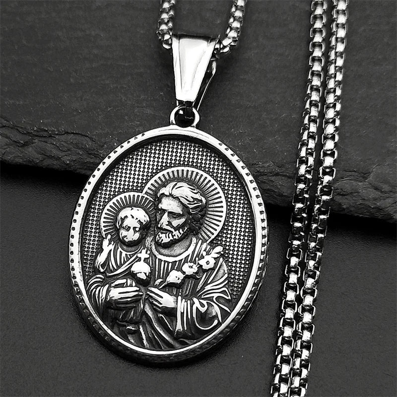 Saint Joseph Religious Medal Necklace – Gold Color Stainless Steel Christian Amulet for Men & Women - Image 6