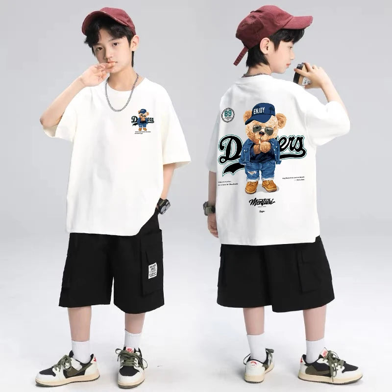 2025 Children's Clothing American Vintage Bear Print Graphic T Shirts Boys Summer Cotton Short-sleeved T-shirt Tops Streetwear - Image 8