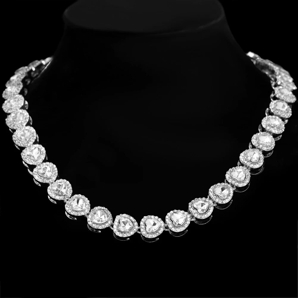 Bling Luxury Paved Crystal Heart Cuban Link Chain Necklace - Image 14