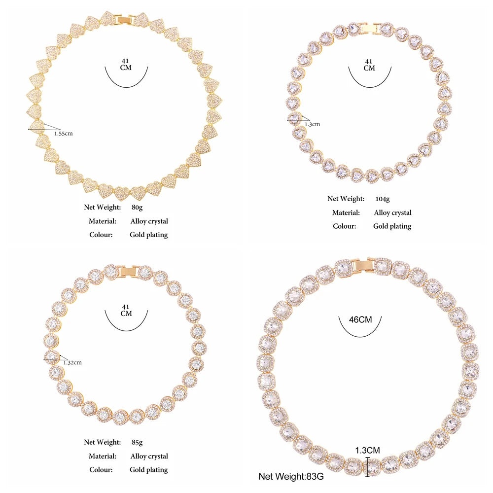 Bling Luxury Paved Crystal Heart Cuban Link Chain Necklace - Image 6