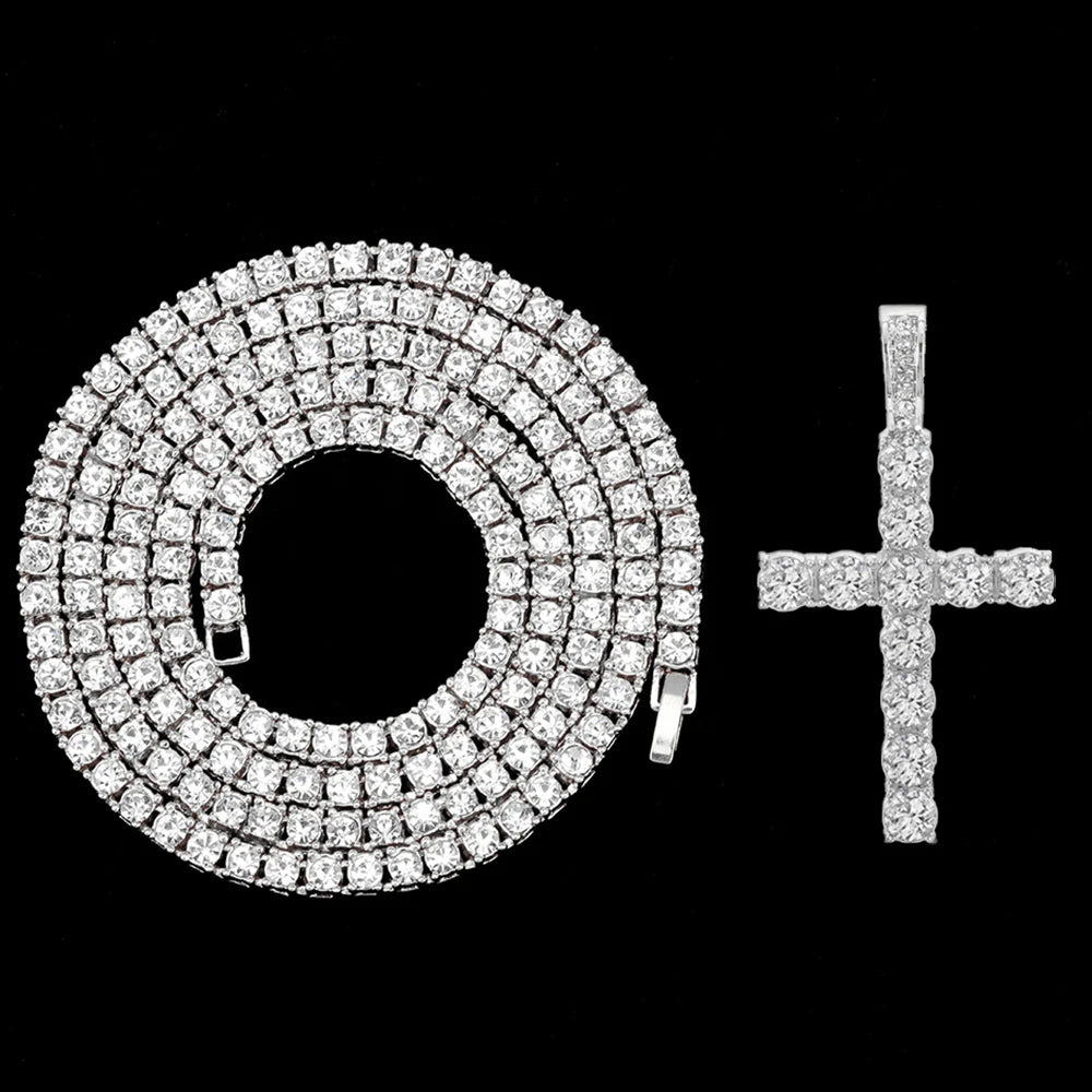 Hip Hop Iced Out Cross Pendant Necklace with 4mm Zircon Tennis Chain - Image 6