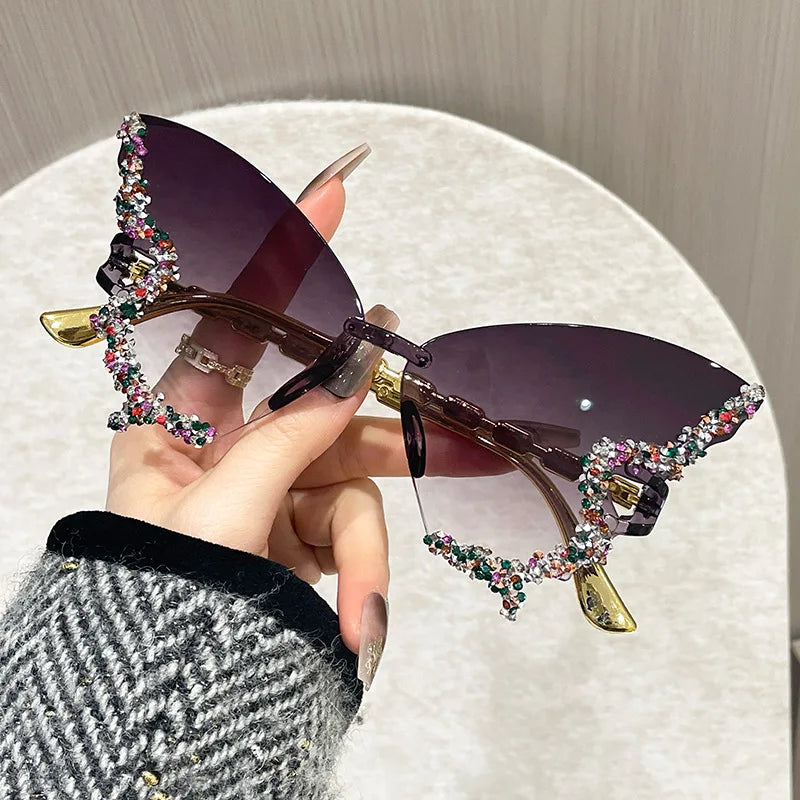 Butterfly Rimless Cat Eye Sunglasses – Unisex Oversized Shades for Travel & Party Style - Image 4