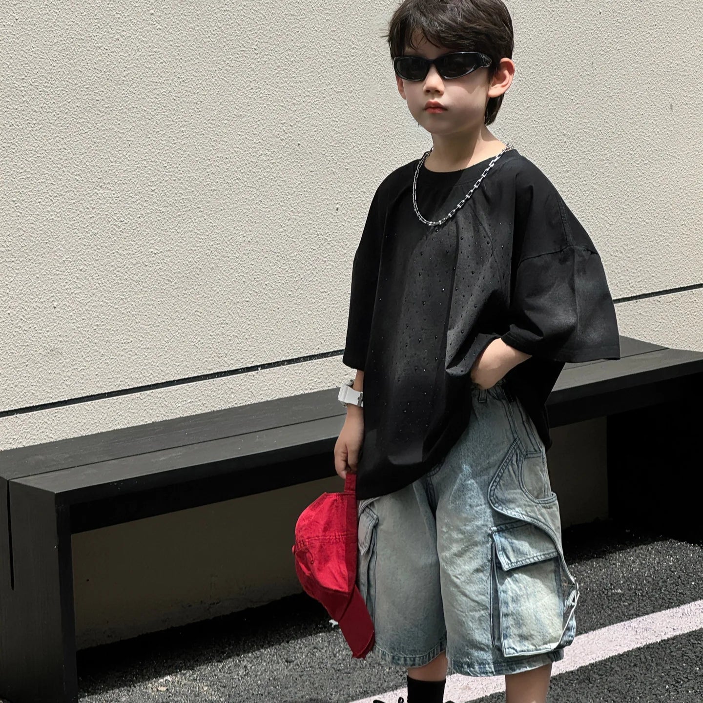 Summer Korean Kids Boys Shorts Children Boys Big Side Pockets Cargo Denim Shorts Loose Elastic Waist Young Teenager Boys Jeans - Image 2