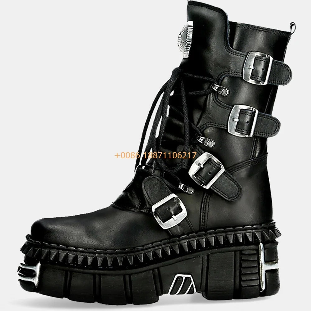 Metal Rock Punk Motorcycle Boots – Belt Buckle Lace-Up Short Boots for Women (Size 35–45) - Image 4