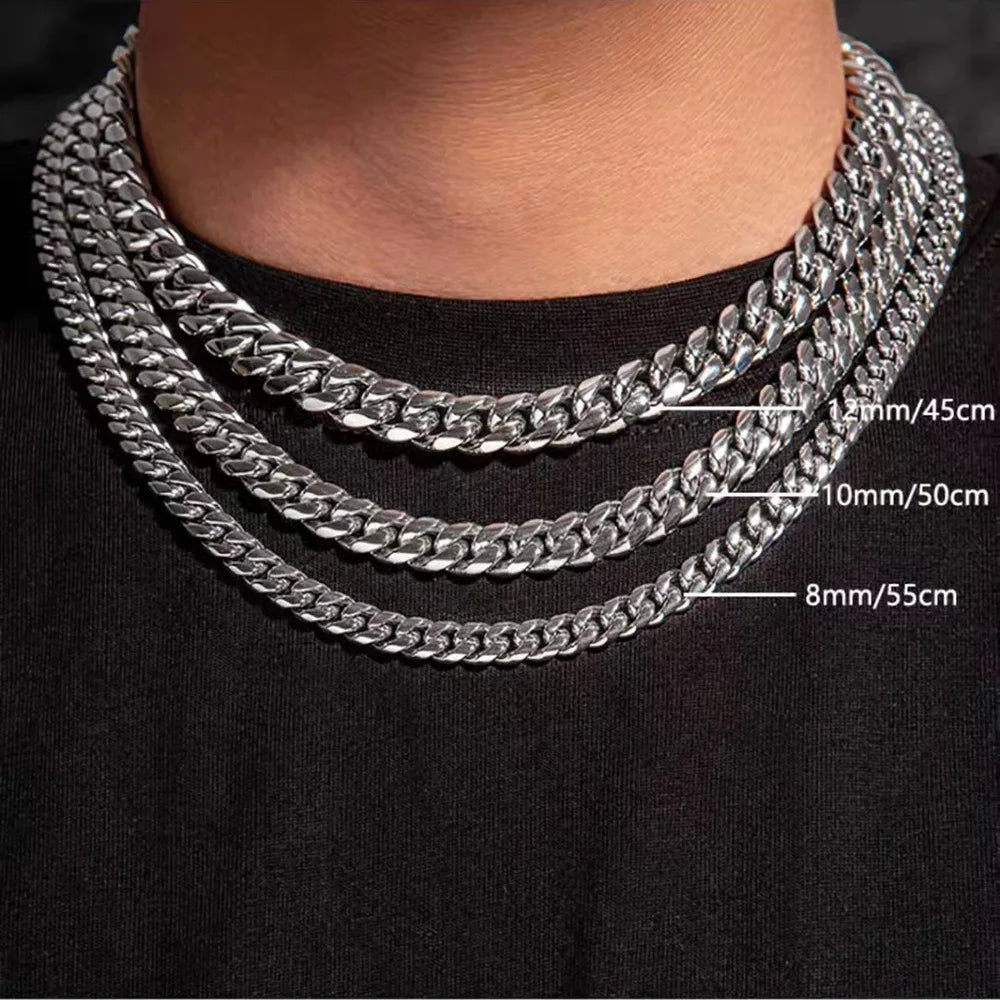 8MM–12MM Stainless Steel Cuban Link Chain – Men's Thick Punk Hip-Hop Necklace & Bracelet - Image 2