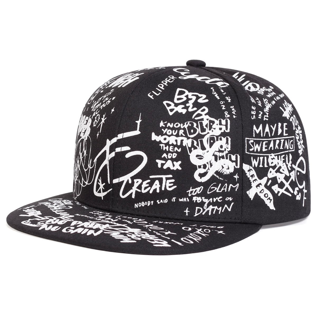 Unisex Black & White Letter Graffiti Printed Hip-Hop Hat - Image 6