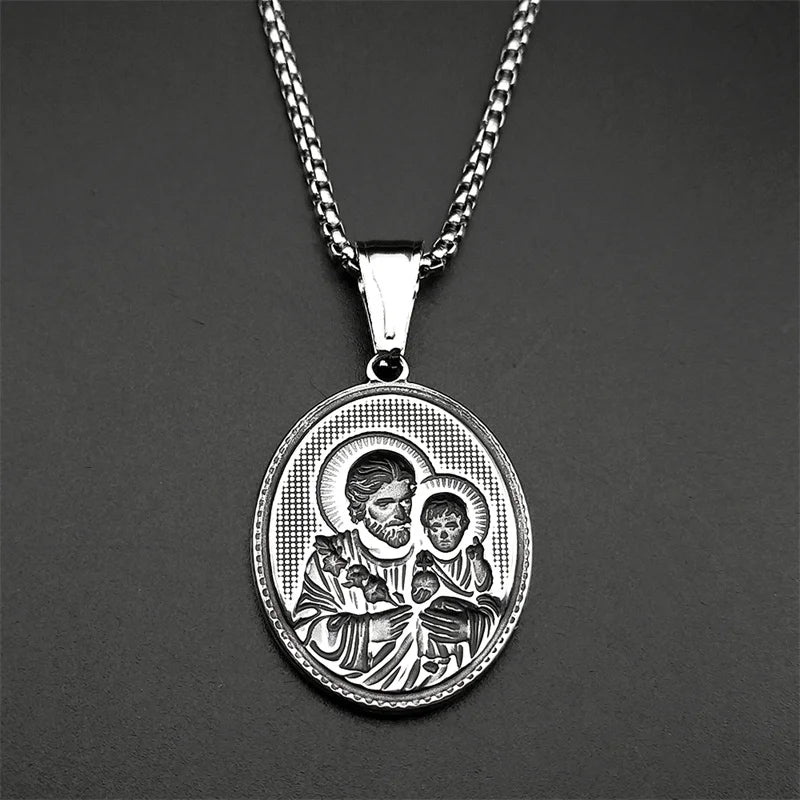 Saint Joseph Religious Medal Necklace – Gold Color Stainless Steel Christian Amulet for Men & Women - Image 2