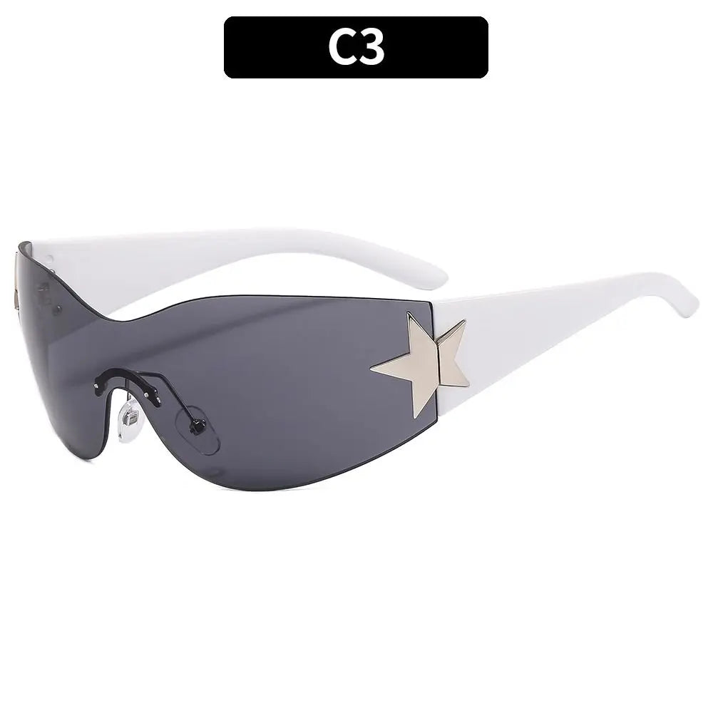 2025 Fashion Punk Y2K Sunglasses for Women Men Trendy Wrap Around Sun Glasses Shades Star Decoration Eyewear UV400 Goggles - Image 13