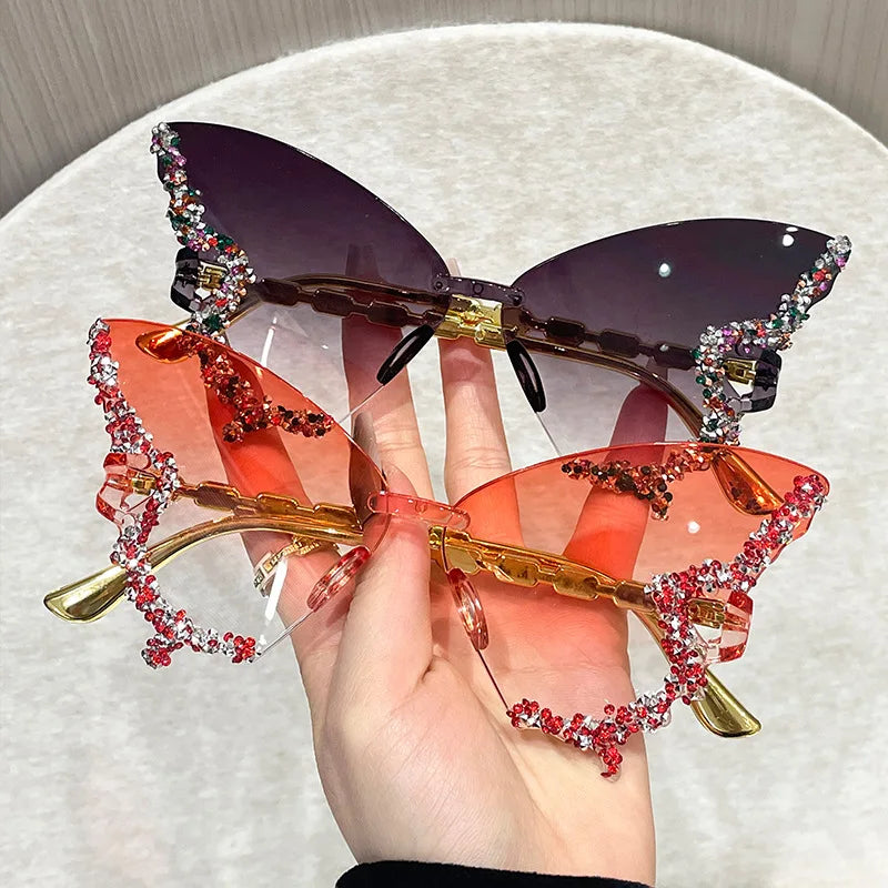 Butterfly Rimless Cat Eye Sunglasses – Unisex Oversized Shades for Travel & Party Style - Image 3