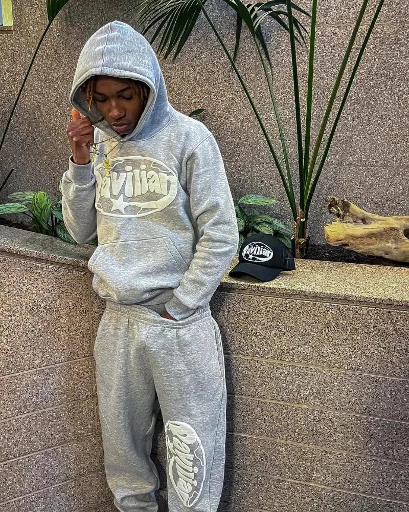 Retro logo pattern printed casual sweatshirt hip-hop gothic couple sportswear set high street trendy and fashionable loose set - Image 3