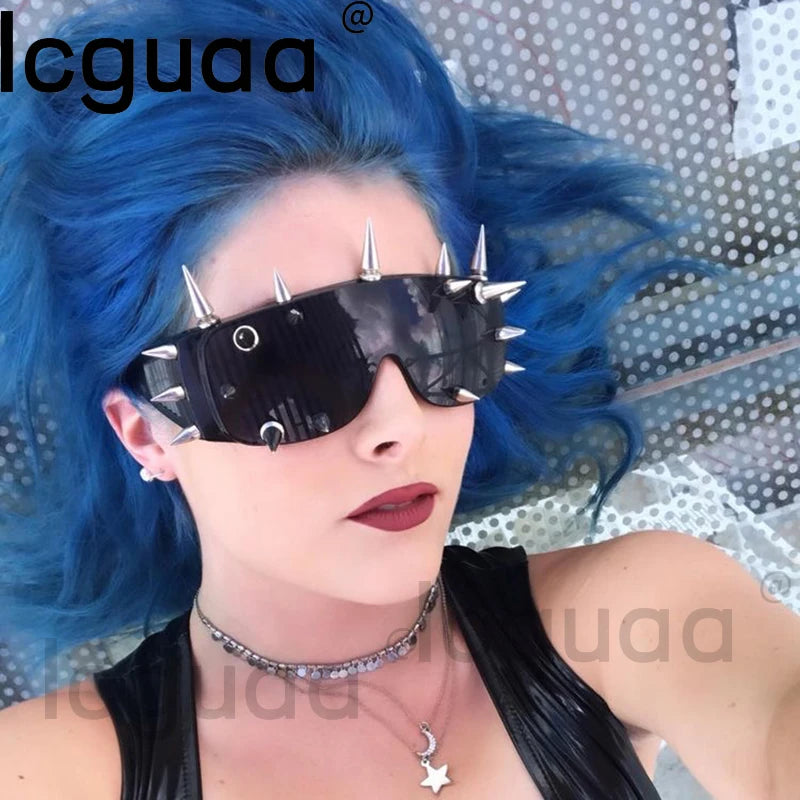 Steampunk Rivet Spike Sunglasses – Futuristic Y2K Punk Goggles for Men & Women