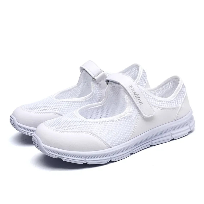 Women’s Breathable Vulcanized Sneakers – White Mesh Casual Walking & Work Shoes - Image 10