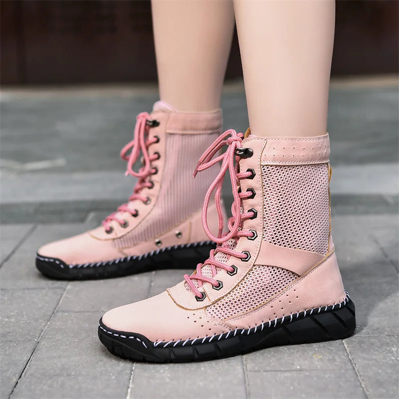 New Design Summer Pink Mesh Boots – Breathable Hip-Hop Fashion Ankle Boots for Women & Men (Size 36–48) - Image 2