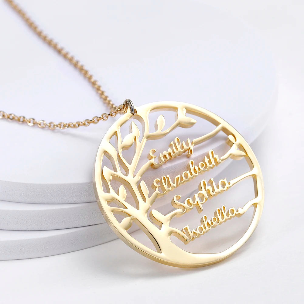 Personalized Family Tree Name Necklace – Custom Gold Stainless Steel Jewelry for Women & Men - Image 3